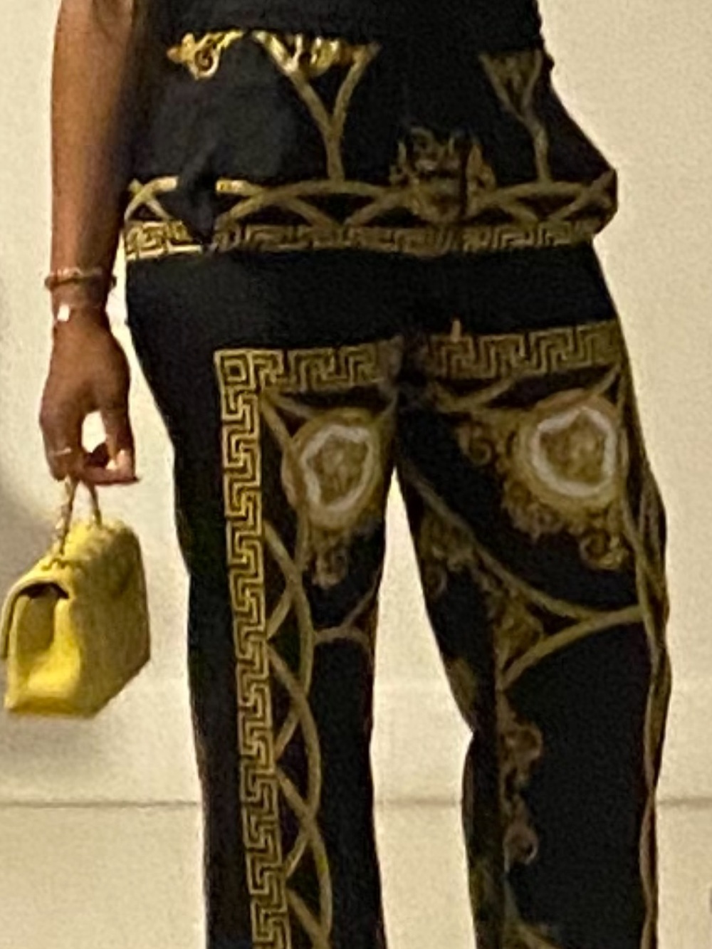 Versace Black and Gold Baroque Wide-Leg Pants